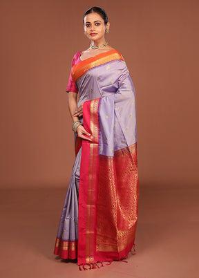 Purple Kanjivaram Silk Saree With Blouse Piece