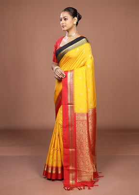 Yellow Kanjivaram Silk Saree With Blouse Piece