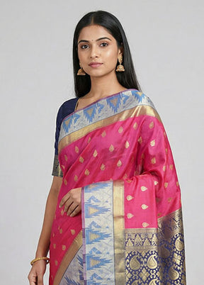 Pink Kanjivaram Silk Saree With Blouse Piece