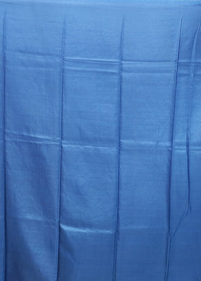 Blue Printed Pure Silk Saree Without Blouse Piece