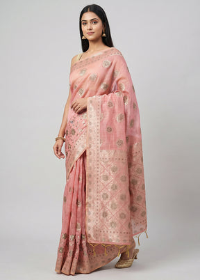 Pink Dupion Silk Saree With Blouse Piece
