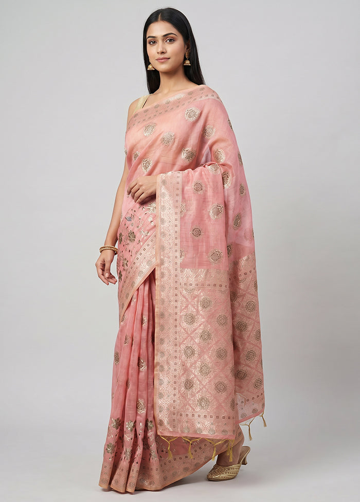 Pink Dupion Silk Saree With Blouse Piece