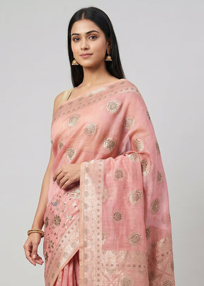 Pink Dupion Silk Saree With Blouse Piece