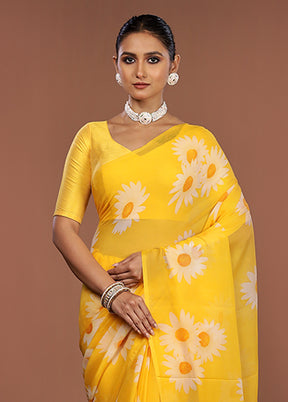 Yellow Handloom Chiffon Pure Silk Saree With Blouse Piece
