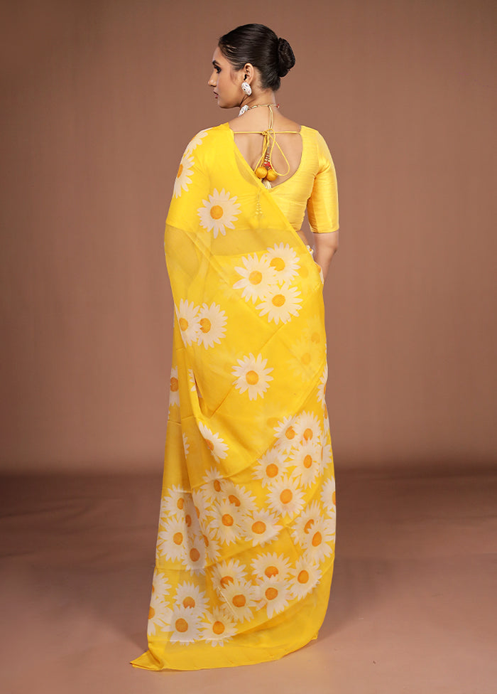 Yellow Handloom Chiffon Pure Silk Saree With Blouse Piece