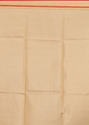 Cream Printed Pure Silk Saree Without Blouse Piece