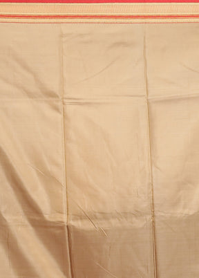 Cream Printed Pure Silk Saree Without Blouse Piece