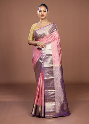 Pink Handloom Kanjivaram Pure Silk Saree With Blouse Piece