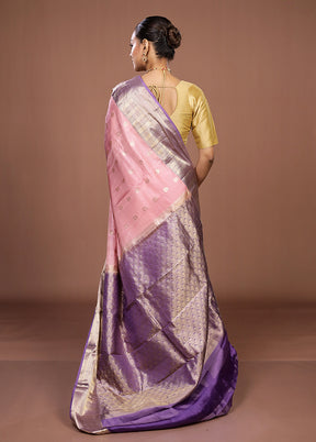 Pink Handloom Kanjivaram Pure Silk Saree With Blouse Piece