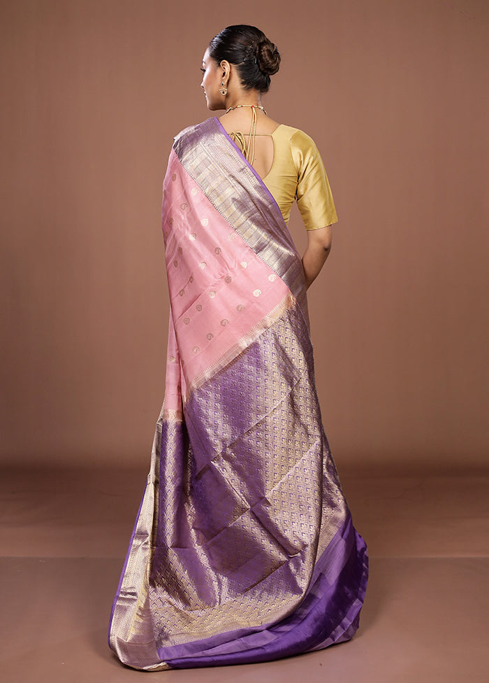 Pink Handloom Kanjivaram Pure Silk Saree With Blouse Piece