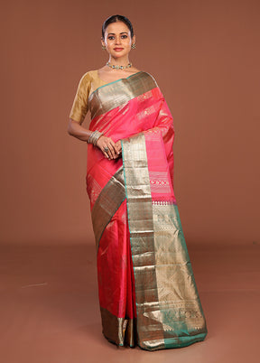 Pink Handloom Kanchipuram Pure Silk Saree With Blouse Piece