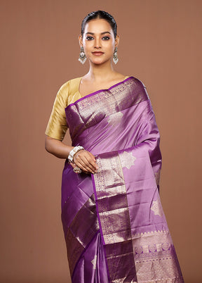 Purple Handloom Kanchipuram Pure Silk Saree With Blouse Piece
