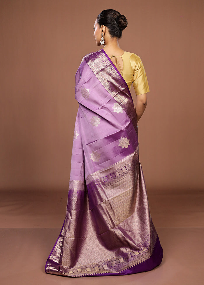 Purple Handloom Kanchipuram Pure Silk Saree With Blouse Piece