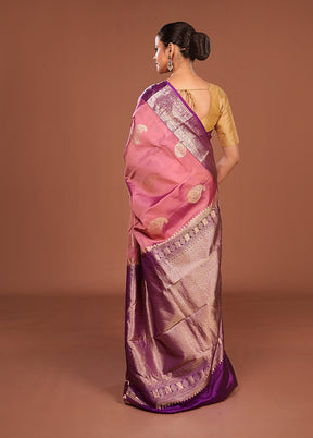 Pink Handloom Kanchipuram Pure Silk Saree With Blouse Piece