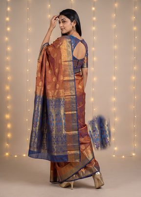 Pink Handloom Kanjivaram Pure Silk Saree With Blouse Piece