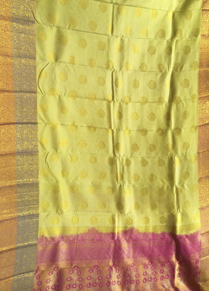 Green Handloom Kanjivaram Pure Silk Saree With Blouse Piece