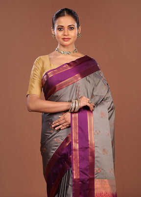 Grey Kanjivaram Silk Saree With Blouse Piece