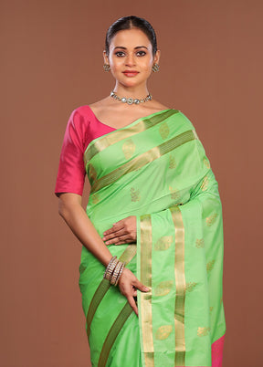 Pink Kanjivaram Silk Saree With Blouse Piece