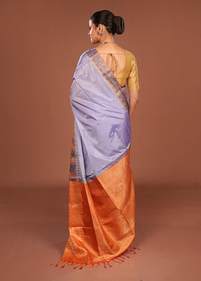 Purple Kanjivaram Silk Saree With Blouse Piece
