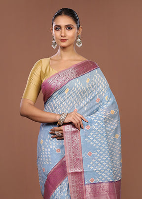 Blue Pure Cotton Saree With Blouse Piece