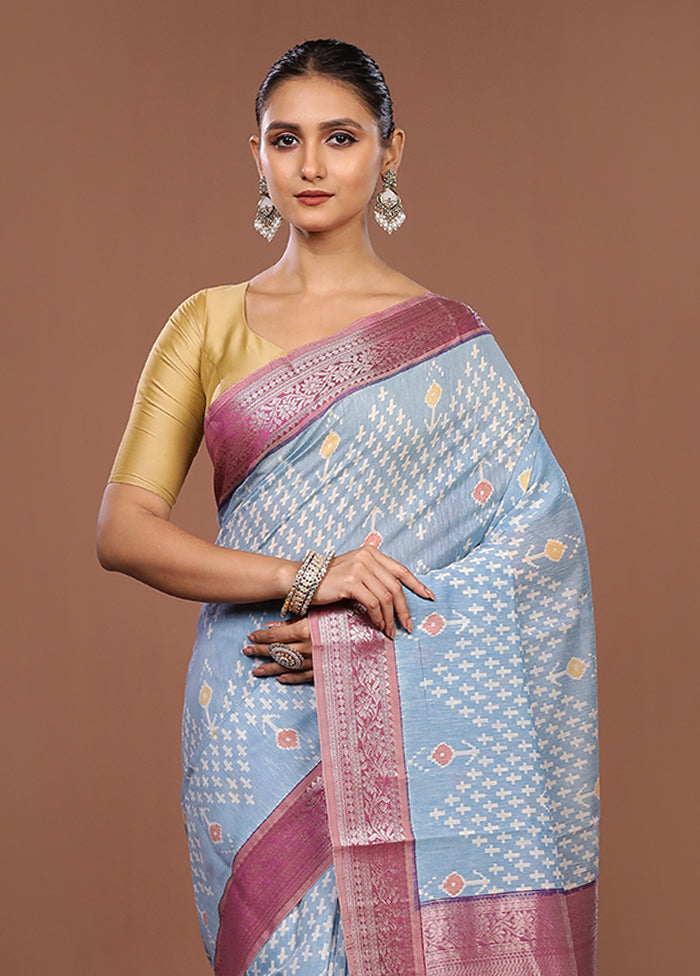 Blue Pure Cotton Saree With Blouse Piece