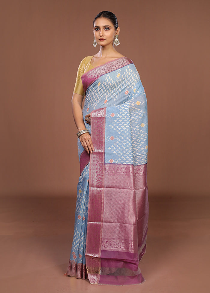 Blue Pure Cotton Saree With Blouse Piece