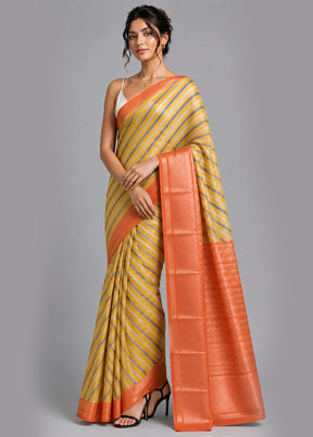 Yellow Pure Cotton Saree With Blouse Piece