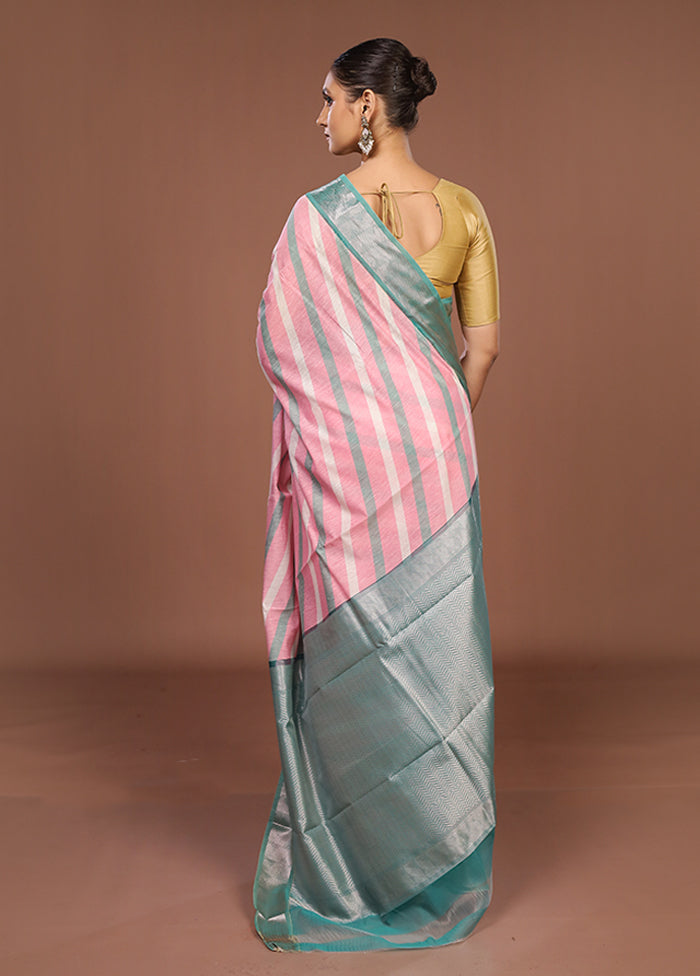 Pink Pure Cotton Saree With Blouse Piece