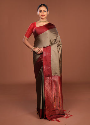 Grey Kanjivaram Silk Saree With Blouse Piece