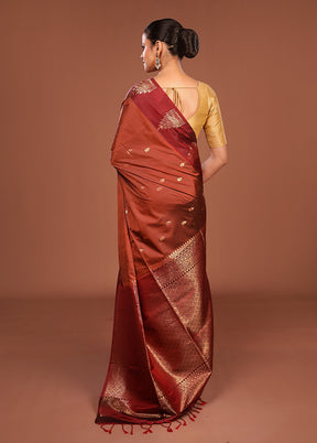 Rust Kanjivaram Silk Saree With Blouse Piece