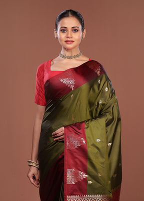 Green Kanjivaram Silk Saree With Blouse Piece
