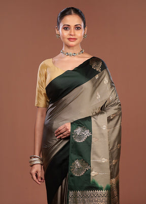 Grey Kanjivaram Silk Saree With Blouse Piece