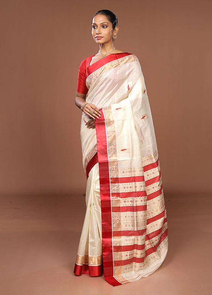 White Garad Pure Silk Saree Without Blouse Piece