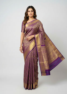 Blue Handloom Kanchipuram Pure Silk Saree With Blouse Piece