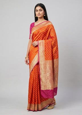 Orange Handloom Pure Georgette Saree With Blouse Piece