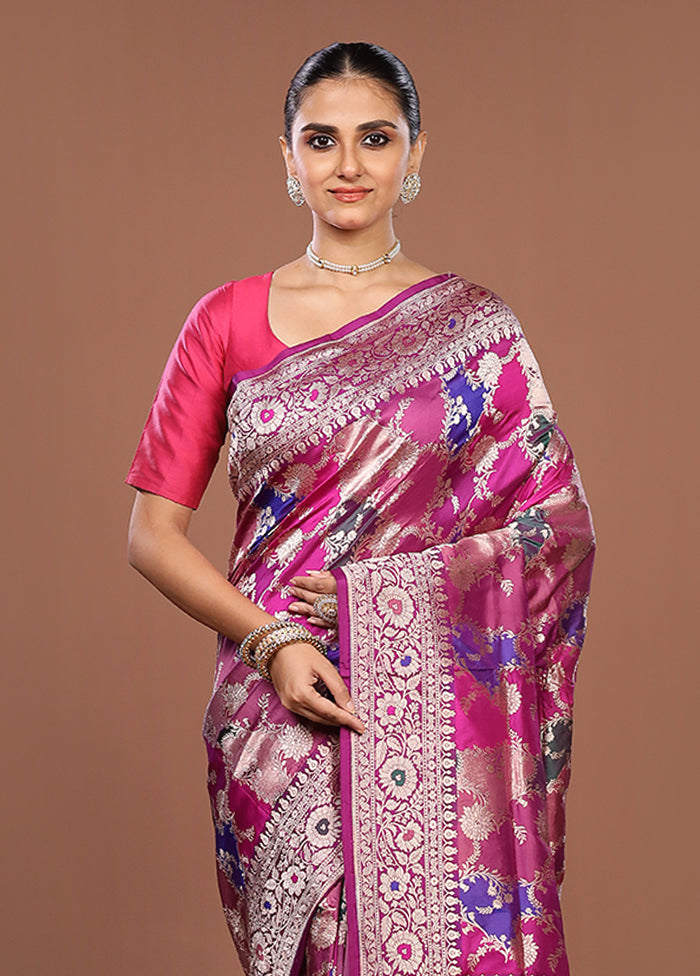 Pink Handloom Katan Pure Silk Saree With Blouse Piece
