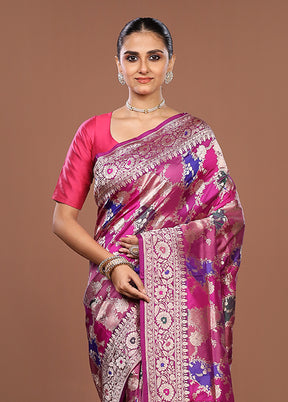 Pink Handloom Katan Pure Silk Saree With Blouse Piece
