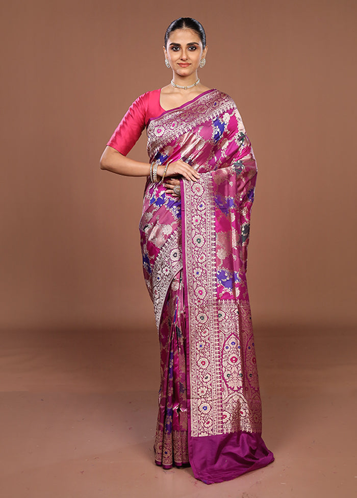 Pink Handloom Katan Pure Silk Saree With Blouse Piece