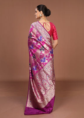 Pink Handloom Katan Pure Silk Saree With Blouse Piece