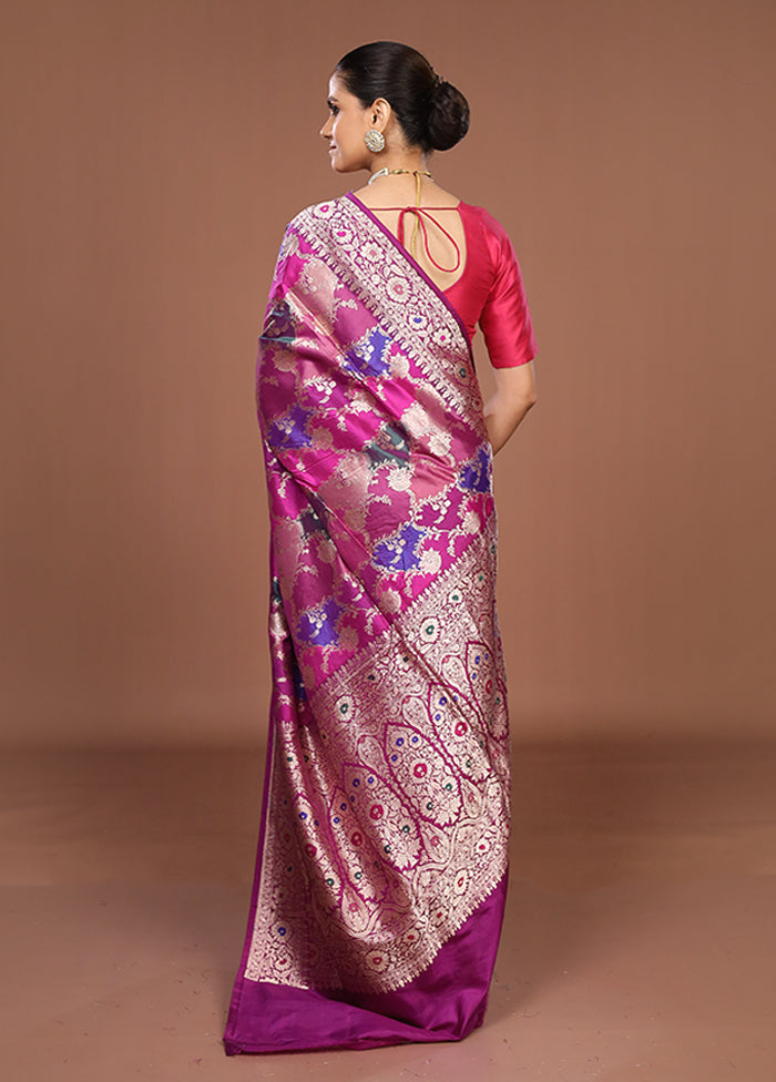 Pink Handloom Katan Pure Silk Saree With Blouse Piece