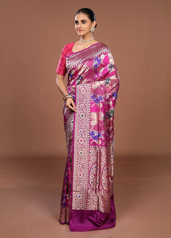 Pink Handloom Katan Pure Silk Saree With Blouse Piece