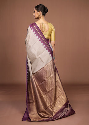 Cream Handloom Kanjivaram Pure Silk Saree With Blouse Piece
