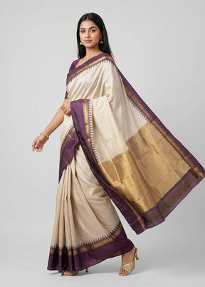 Grey Handloom Kanjivaram Pure Silk Saree With Blouse Piece