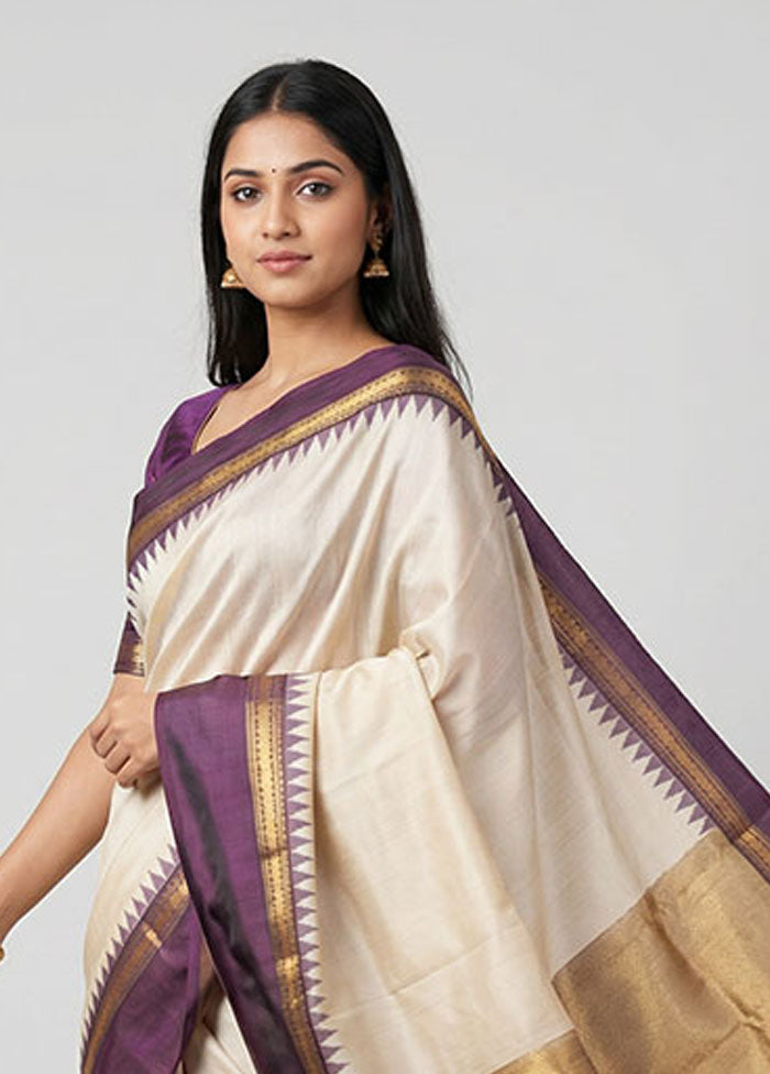 Grey Handloom Kanjivaram Pure Silk Saree With Blouse Piece