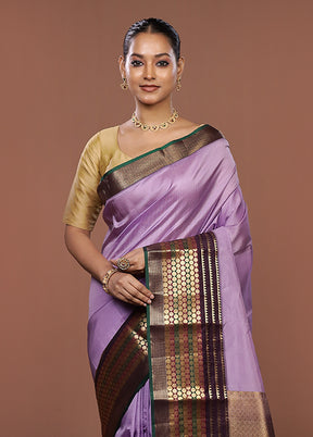 Purple Handloom Kanjivaram Pure Silk Saree With Blouse Piece