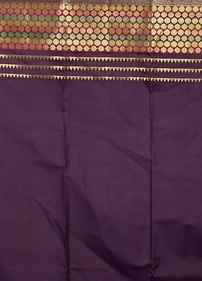 Purple Handloom Kanjivaram Pure Silk Saree With Blouse Piece