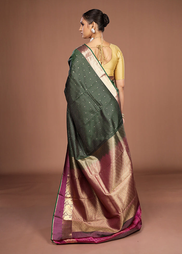 Green Handloom Kanjivaram Pure Silk Saree With Blouse Piece