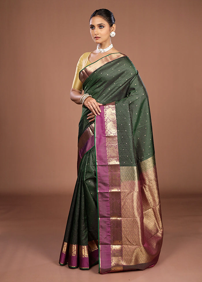 Green Handloom Kanjivaram Pure Silk Saree With Blouse Piece