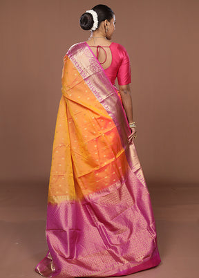 Pink Handloom Kanjivaram Pure Silk Saree With Blouse Piece
