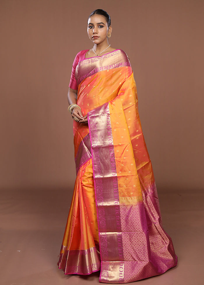 Pink Handloom Kanjivaram Pure Silk Saree With Blouse Piece